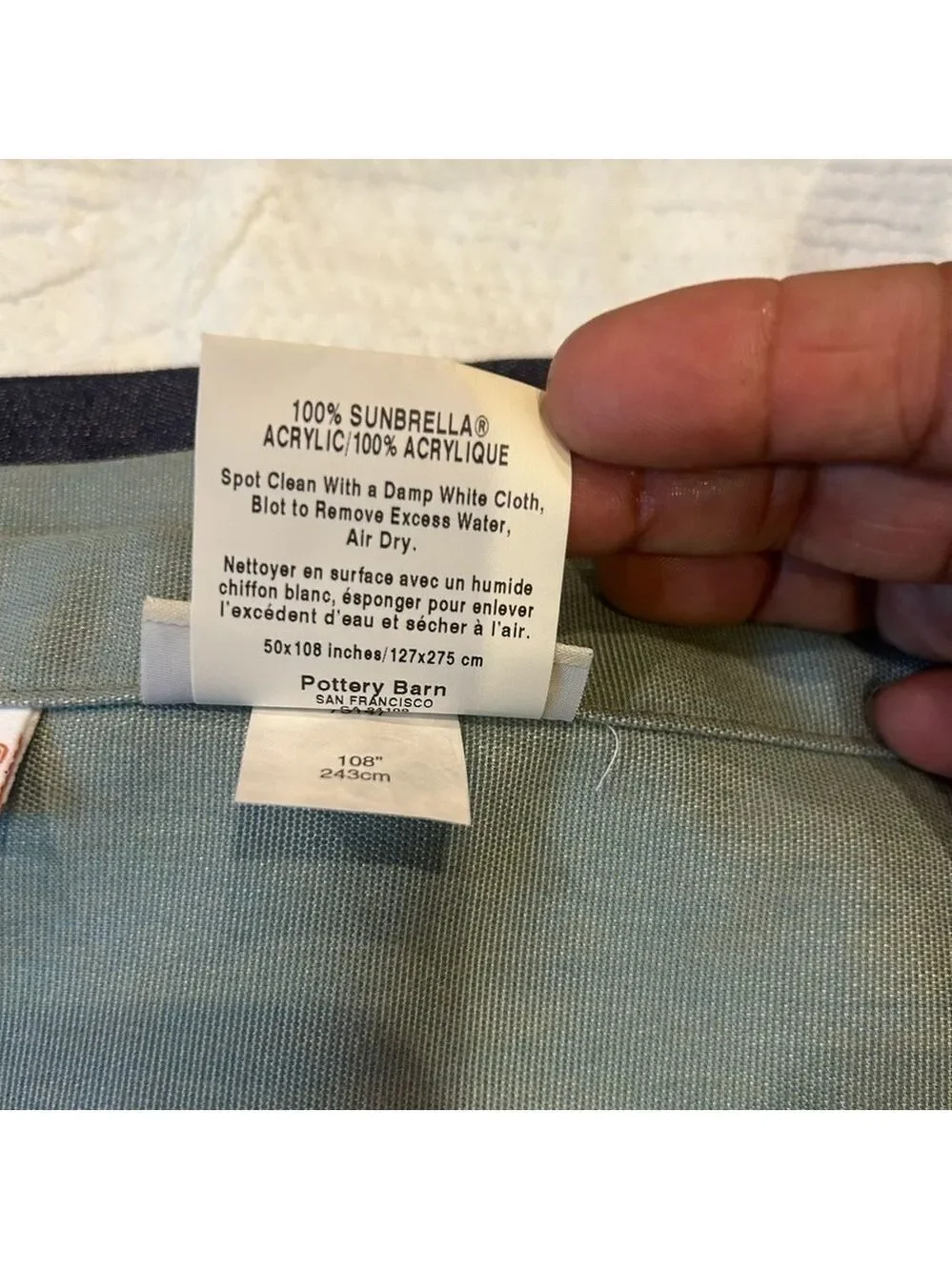 Pottery Barn Curtain Panels Outdoor Striped Denim Sunbrella Blue Teal 50x108